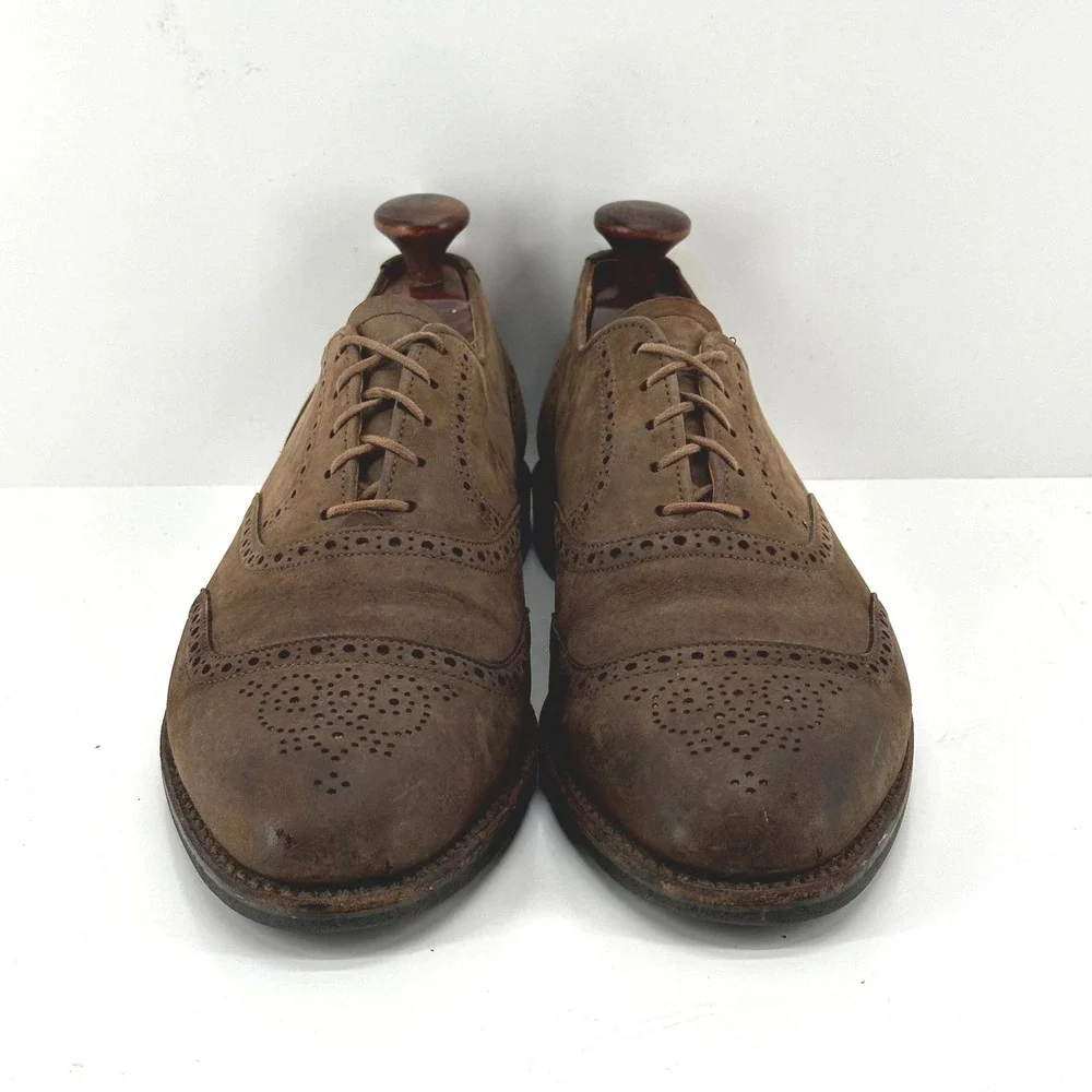 Vintage Walk-Over Shoes Men 9 D Wingtip Oxford Brown Nubuck Leather Brogue Dress